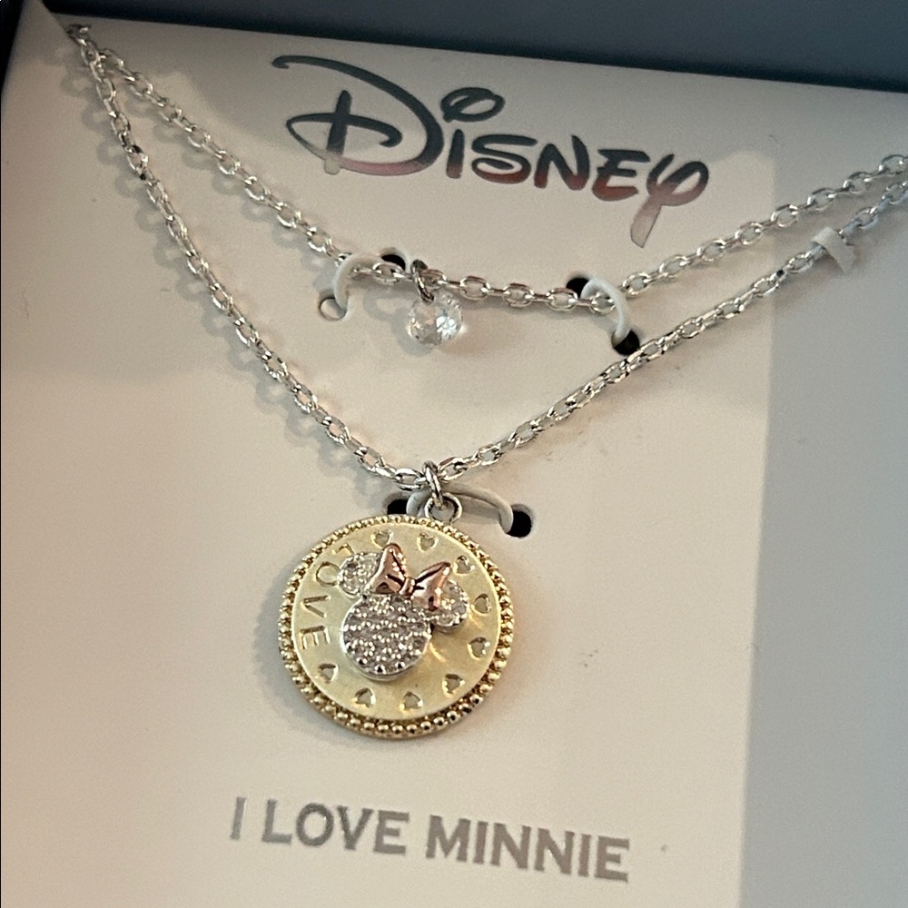 LA rocks Disney Minnie Mouse Necklace “Love” pendant 16”+2” extender chain NEW!